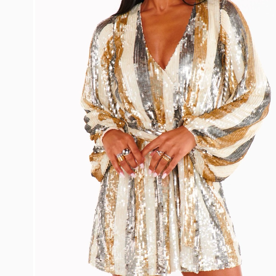 Show Me Your Mumu Gold Silver Cream Sequin Mini Dress